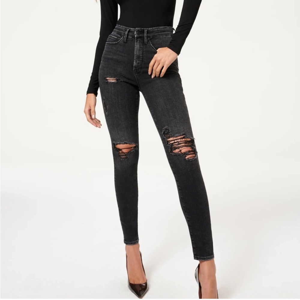 Good American Good Waist Distressed Vintage Black Skinny Jeans